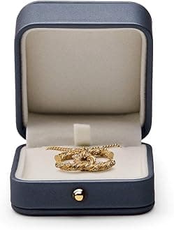 Oirlv Premium Leather Necklace Pendant Box Velvet Interior Jewelry Gift Box Long Chain Necklace Display Storage Case(Steel-blue)