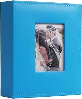 RECUTMS 200 4x6 Small Photo Album with Front Window, Leather Cover Photo Album Book for Family Wedding Baby Anniversary (Sky Blue)