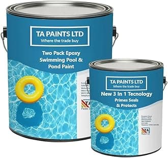 T A Paints Ltd Two Pack Epoxy Swimming Pool & Pond Paint 3 In 1 Primes Seals Protects Chemical Resistant Direct to Concrete Fibreglass Brick & Stone (5L RAL 5012 Blue)