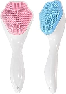 Silicone Face Scrubber Exfoliating Brush, 2 Pack Manual Handheld Facial Cleansing and Blackhead Scrubber, Soft Bristles Waterproof for Face Skincare (Blue, Pink)