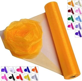 Crystal Organza Fabric Tulle - 16" by 50 Yards Sheer Fabric for Wedding Party Decoration Bridal Shower Tutu Roll Netting Spool Ribbon Wrapping (Gold)