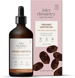 Juicy Chemistry Organic Castor Oil, 100 ml | 100% Pure, Virgin, Cold Pressed & Certified Organic Carrier Oil | Boost Hair Growth for Thicker, Fuller & Stronger Hair | For Eyebrows & Eyelashes Growth
