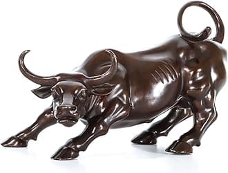 NILEEBUKER Wall Street Charging Bull Statue Hot Cast Bronze Stock Market Bull Sculpture Large Office Decor Business Gift (12.2" Lx7.6 Wx7.7 H)