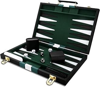 Backgammon Set - Classic Board Game with Premium Leather Case - Portable Travel Strategy Backgammon Game Set for Adults, Kids - Suitable as (15inch, Black)