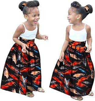 XIAOHUAGUA Little Girl’s African Wax Print Skirts Bohemian Ankara High Waist Long Skirt for Kids Girls Kente Clothes 7-12T