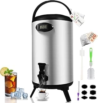 Insulated Beverage Dispenser 3.2 Gallon - Thermal Hot Beverage Dispenser, Hot and Cold Drink Dispenser with Spigot for Hot Water Coffee Chocolate Tea Cold Milk Cocoa, Silver (Non-electric),NEW2