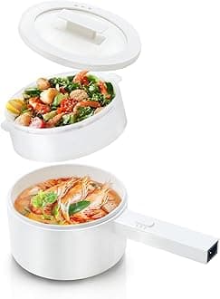Hot Pot Electric with Steamer, 1.5L Ceramic Glaze Non-stick Portable Electric Pot, Dual Power Multi-functional Electric Cooker, Suitable for Steak, Pasta, Hot Pot, Ramen, Dorm Room Essential
