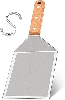 Leonyo Metal Burger Spatula, Heavy Duty Stainless Steel Griddle Spatula, Wide Hamburger Turner for Smashing Burgers, Griddle Accessories for Flat Top, Teppanyaki, BBQ, Heatproof Wooden Handle