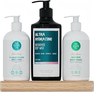 THE LOVE CO. 02% Salicylic Acid + Niacinamide + 10% AHA + 2% BHA Body Wash Combo | Fights Acne, Dark Spots & Rough Skin | Sulphate-Free | Enriched with Grapefruit | Unisex | Pack of 3