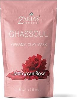 Zakia's Morocco Moroccan Rhassoul Clay Mask (Rose Scented) - Organic Natural Facial Clay and Skin Care Treatment - Anti-aging Mud Mask Heals Dry & Oily Skin, Acne, Eczema & Psoriasis - 8 Oz