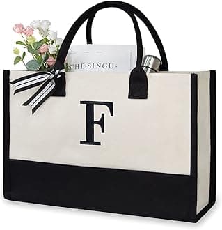 TOPDesign Personalized Initial Canvas Beach Bag, Monogrammed Gift Tote Bag for Women