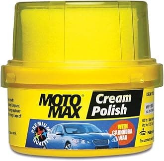 Motomax Cream Polish, 60gm with Carnuba Wax, with Sponge, Clean Polish Shine Cars, Bike, Motorcycle| Long term Protection from pollutant, rain water repellant | Shine painted, plastic & metal surfaces