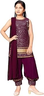 Aarika Girls Ethnic Wear D-Green Colour Sequin Embroidery Lace Work Georgette Kurti Patiala Set