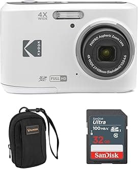 PIXPRO FZ45 Friendly Zoom 16MP Full HD Digital Camera, White, Bundle with 32GB Memory Card and Camera Bag