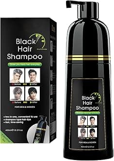Black Hair Dye Shampoo for Gray Hair, Semi-Permanent Hair Color Shampoo for Women and Men, Simple to Use and Lasts 30 Days-Fast Acting, Herbal Ingredients and Ammonia Free (14 Fl oz)