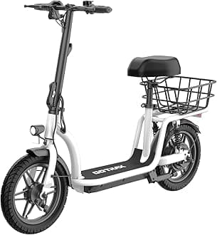 Gotrax Adult Electric Scooter with Seat, Max 19-25miles Range, 15.5-20mph Power by 350W-500W Motor, All-Terrain Tire & Wider Deck & Soft Cushioning Seat with Carry Basket
