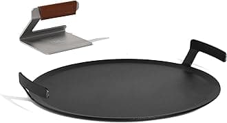 Made In Cookware - Seasoned 17" Round Carbon Steel Griddle + Grill Press - (Like Cast Iron, but Better) - Professional Cookware - Crafted in Sweden - Induction Compatible