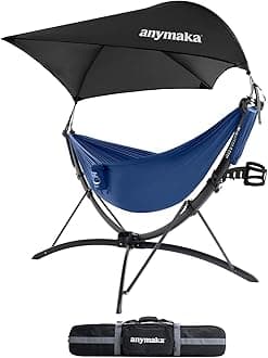anymaka Set Up in 3 Seconds Adjustable Portable Aluminum Alloy Hammock Stand for Outside with Chair Mode & Lounge Mode up to 105'' (Full Pack Blue-2)