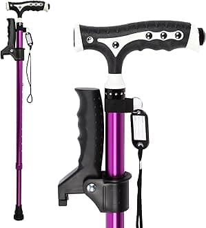 YayayoHold 440 Lbs Walking Cane for Men & Women Aluminum Alloy Lightweight Height Adjustable Walking Stick Heavy Duty Foldbale Free Standing Cane with LED for Seniors Adults