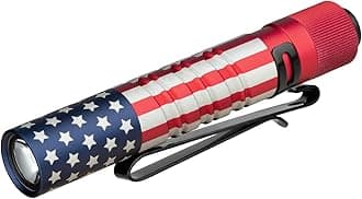 OLIGHT I3T EOS 180 Lumens Dual-Output Slim EDC Flashlight for Camping and Hiking, Tail Switch Flashlight with AAA Battery (Stars & Stripes Edition)