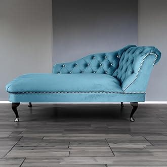 RegentTufted Chaise Lounge Sofa & Seating Handmade Velvet Living Room Bedroom Hallway Black Accent Chair (Right Hand, Sky)