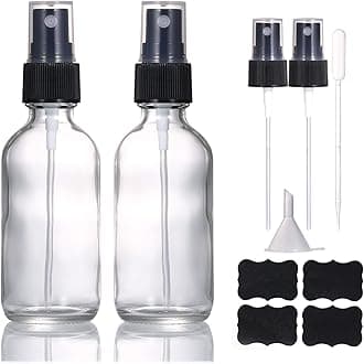 60ml Clear Glass Spray Bottles,Small Empty Fine Mist Perfume Refillable Reusable Travel Spray Bottle for Essential Oils/Hair/Aromatherapy/Cleaning/Cosmetic with Extra Spray Nozzle(2 Pack)