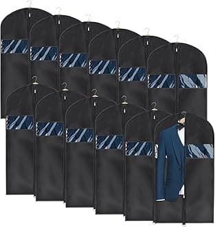 Univivi Garment Bag Suit Bag for Storage and Travel 43 inch, Washable Suit Cover for T-Shirt, Jacket, Suits, Coats, Set of 12, Oxford Fabrics