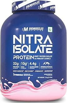 Bigmuscles Nutrition Nitra Isolate [2kg, Strawberry] | 32g Protein | 10g EAA | Whey Protein with ProHydrolase Enzyme Tech. For Faster Absorption | Improved Strength, Faster Recovery & Muscle Building