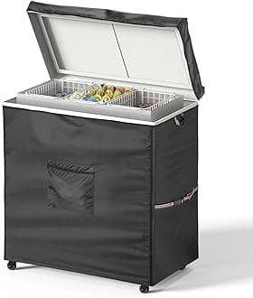 Chest Freezer Cover, Waterproof Dustproof, 35" L x 21" W x 33" H, Black, Polyester, Adjustable Straps, Zipper Closure