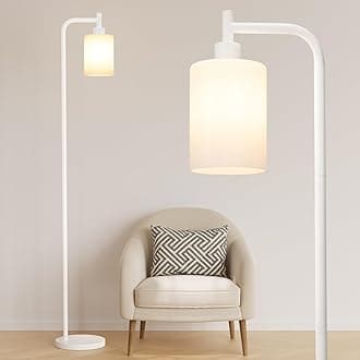 Floor Lamps for Living Room - Industrial Standing Lamp with Glass Shade, Modern White Floor Lamp with LED Bulbs, Farmhouse Floor Lamp for Bedroom, Tall Lamp for Office - White