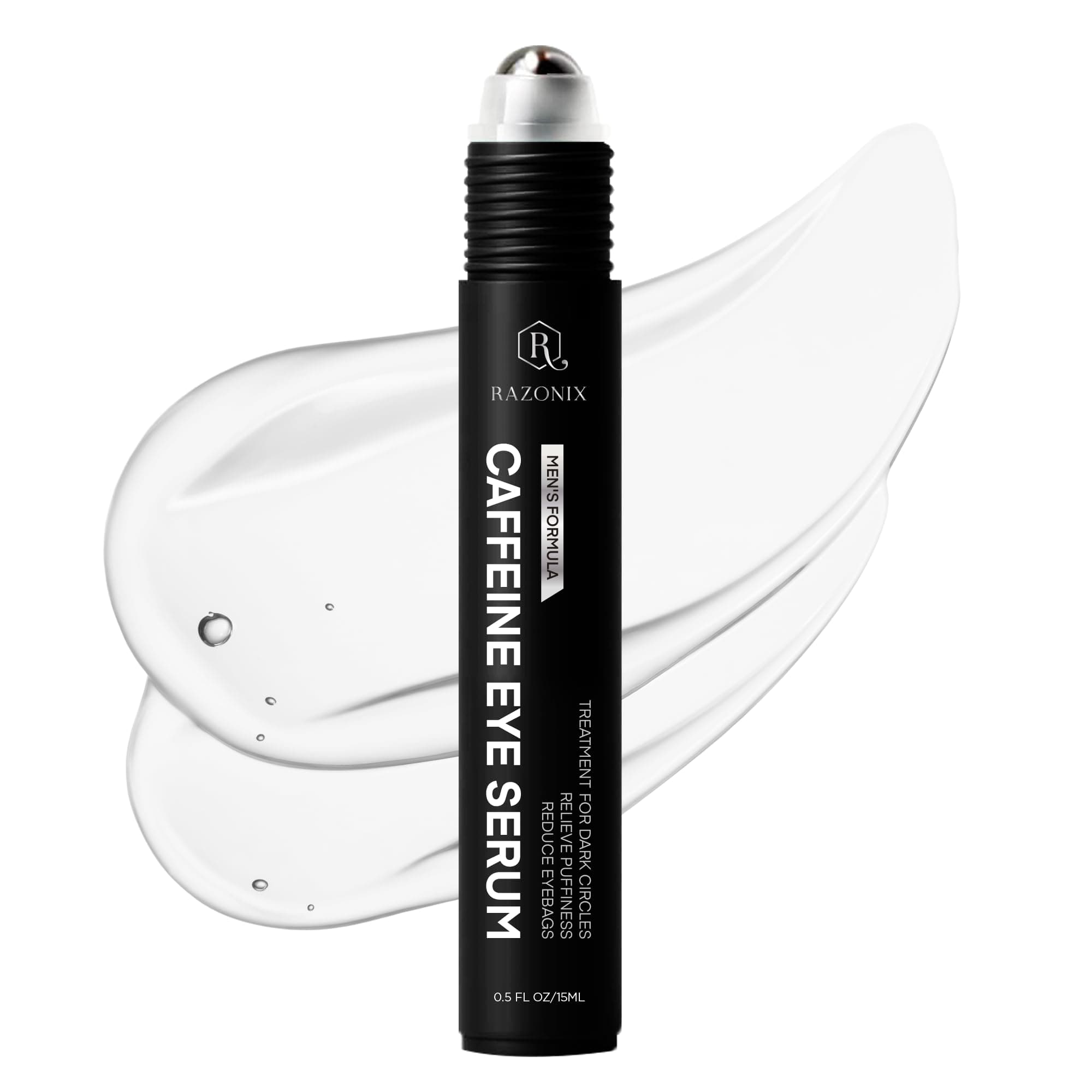 Under Eye Cream for Puffiness and Bags: Caffeine Serum Roller for Dark Circles Treatment - With 5% Caffeine Retinol Hyaluronic Acid Niacinamide Peptides 0.5 fl. oz (Medium, Unscented)