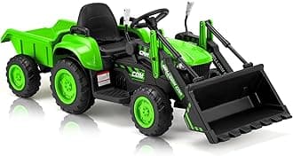 MELLCOM Ride on Bulldozer, Ride on Excavator with Parent Remote, 12V Ride on Car with Trailer, Kids' Electric Vehicles Kids Car with Front Loader Bucket, Horn, Lights, Music Player, Safety Belt, Green