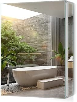 Tokvon® Limerence Shaving Cabinet with Mirror - 60cm Wide, Bathroom Mirror Cabinet with Adjustable Shelf & Soft Closing Hinges, Large Storage, Aluminium Frame, 65x60x13cm