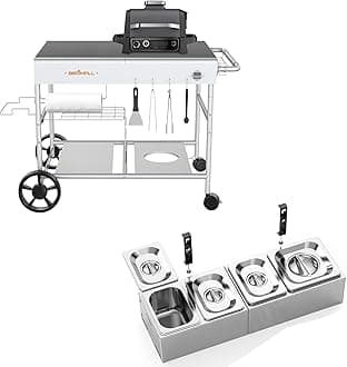 Pizza Oven Cart Table and Food Containers for Ooni Koda/Karu/Fyra 16 & 12, Movable Thicken & Widen Rolling Kitchen Cart, Outdoor Grill Stand