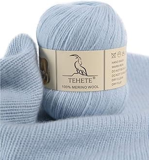 100% Merino Wool Yarn for Knitting 3-Ply Luxury Warm Soft Lightweight Crochet Yarn (Sky Blue)