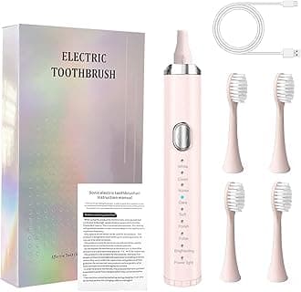 Electric Toothbrush,Rechargeable Deep Clean Toothbrush with 4 Replacement Heads,8 Modes with 2 Minutes Built in Smart Timer,Battery Toothbrush for Women Kids Men Adults