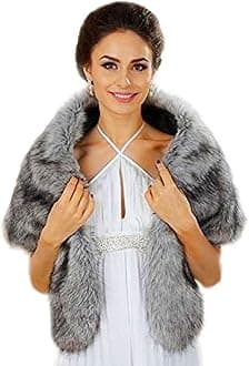 Aukmla Women's Wedding Fur Wraps and Shawls Bridal Fur Stoles Scarf with Rhinestones Brooch for Bride and Bridesmaids