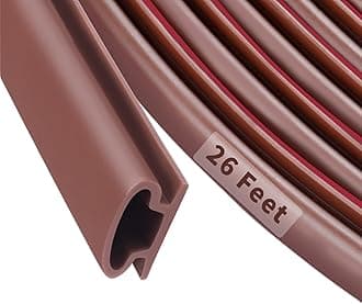 26 Feet D-Shape Rubber Weather Stripping Door Seal Strip, Self-Adhesive Backing Door Weatherstripping for Door Frame Insulation Large Gap, Easy Cut to Size(Brown)