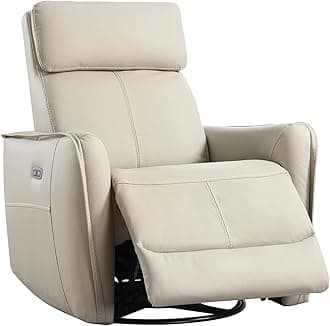 ANJ Power Rocker Recliner Chair with USB Port, Electric 270° Swivel Glider Recliners, Genuine Leather Rocking Reclining Sofa Nursery Recliner for Living Room, Bedroom