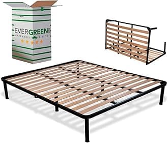EVERGREENWEB – Folding Double Bed Frame 140x190-35 cm High with strong Iron Frame and Beech Wood Slats, Orthopedic Bed Base FULLY ASSEMBLED + 6 Legs for all Mattresses & Pillows, 100% ITALIAN