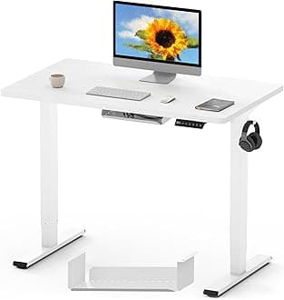 ONE PIECE Electric Standing Desk Height Adjustable Desk Sit Stand Desk with 4 Memory Smart Pannel and Backpack Hook for Home Office, 100 x 60cm White