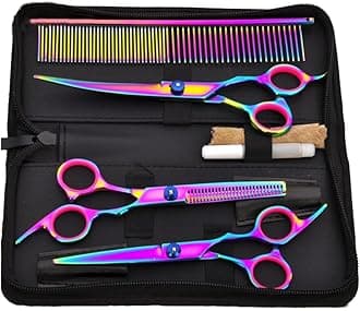 Professional Barber Scissors Kit - Colorful Pet Trimming Scissors, 7 inch Stainless Steel Shears for Grooming and Hair Cutting