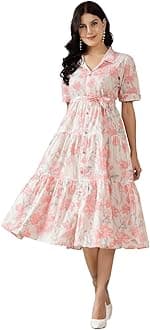 Women's Floral Printed Cotton Flared Dress