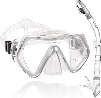 WACOOL Professional Adults Teens Kids Snorkeling Snorkel Diving Scuba Package Set with Anti-Fog Coated Glass Purge Valve and Anti-Splash Silicon Mouth Piece for Men Women