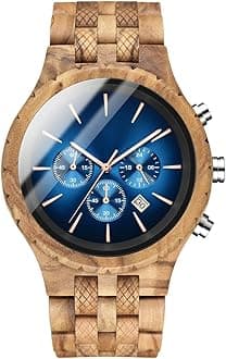 WASTIME Wooden Watch for Men Women, Stylish Chronograph Military Casual Calendar Wood Watches