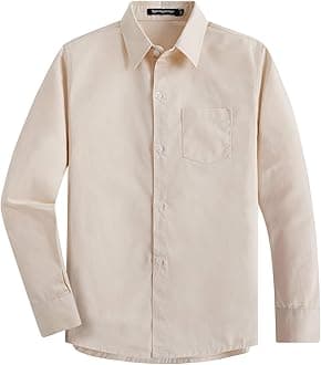 Spring&Gege Boys' Long Sleeve Dress Shirts Formal Uniform Woven Solid