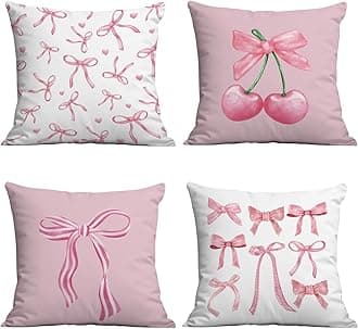4 Packs Plush Fabric Cushion Covers, 45x45cm Pink Pillowcase for Home Decor Double-Sided Printing Watercolor Room Decor for Teen Girls Cute Coquette Pillow Covers for Living Room Decoration (B)