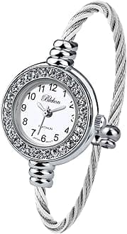 Blekon Collections Women's Cuff Watch - Round Analog Display Arabic Numbers 23mm Case Wire Bracelet Watch for Women Elegant Cable Cuff Bangle Wrist Watch
