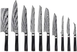 IKXOKnife Set 10 Piece Kitchen Knife Set Damascus Chef Knife Professional Kitchen Knives,G-10 Handle Twisted Octagon, Black, Full Tang Professional Forged Handmade