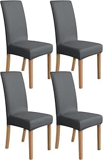 Amazon Basics Stretch Dining Chair Covers, Set of 4, Dark Grey, Solid